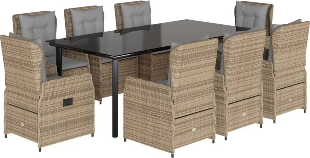 vidaXL 9 részes bézs polyrattan kerti étkezőgarnitúra párnákkal