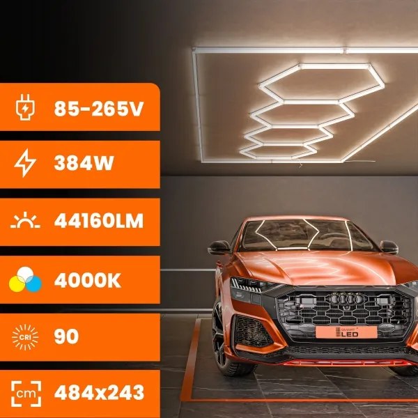 LED mennyezeti lámpatest LED/426W/85-265V 4000K 484x243 cm CRI 90 IP44 fehér