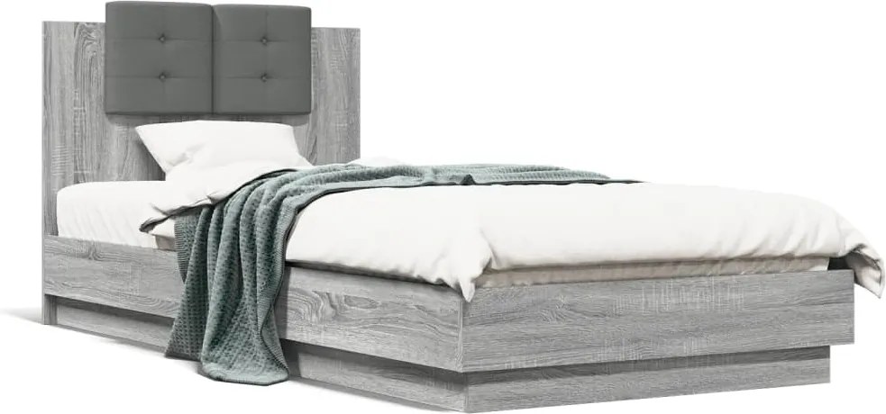 vidaXL szürke sonoma színű szerelt fa ágykeret fejtámlával 100x200 cm