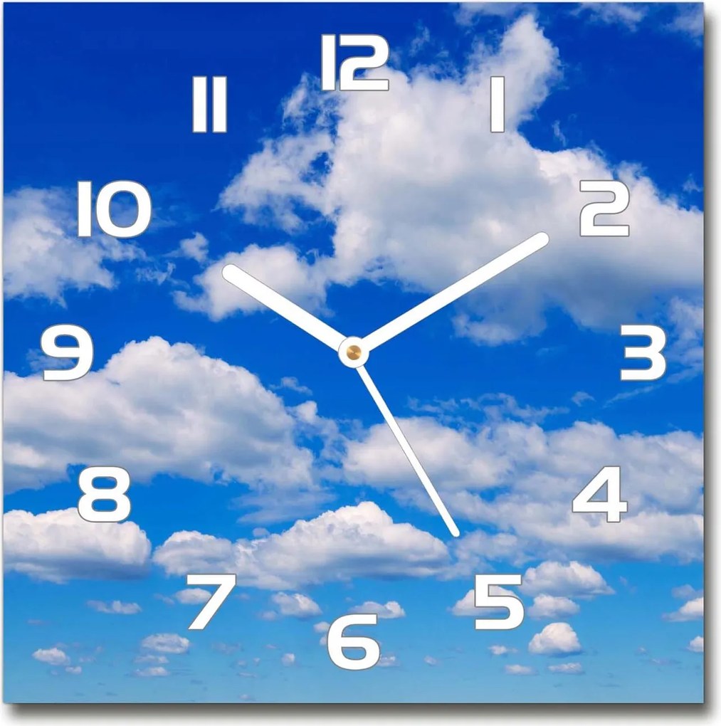 Négyzet alakú üveg falióra Felhők az égen 30x30 cm