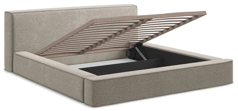 Szürkésbarna kárpitozott ágyneműtartós franciaágy ágyráccsal 180x200 cm Noho – Makamii