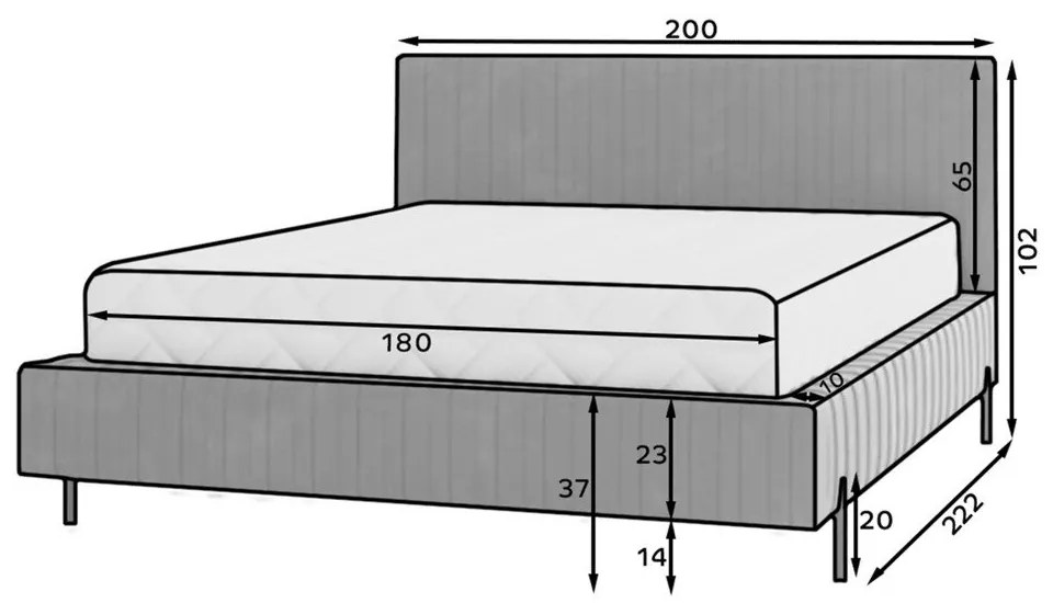 Bézs kárpitozott ágyneműtartós franciaágy ágyráccsal 180x200 cm Plissa – ELTAP