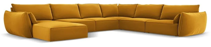 Mustársárga bársony sarokkanapé (jobb oldali-U alakú) Vanda – Mazzini Sofas
