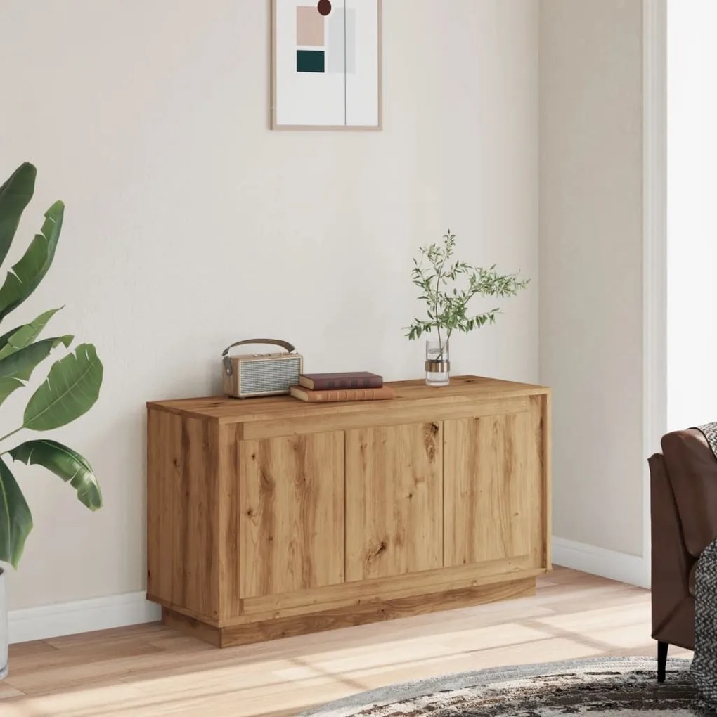 kézműves tölgy színű szerelt fa tálalószekrény 102 x 35 x 55 cm