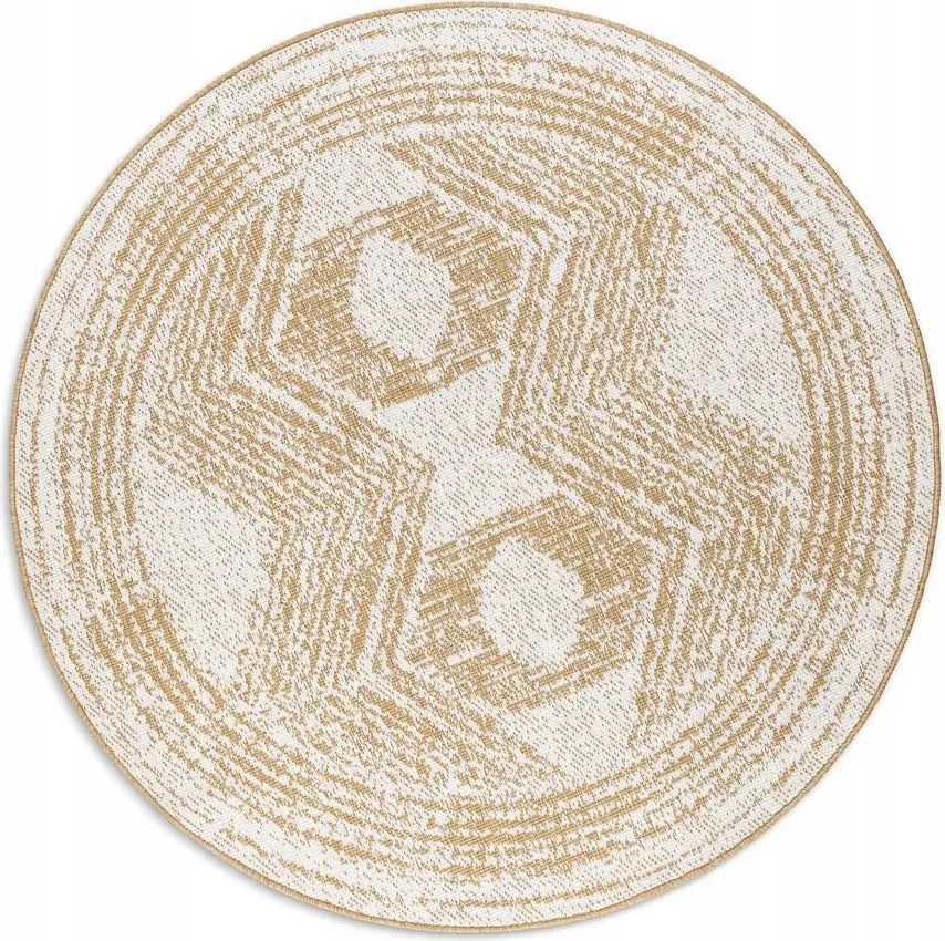 Kerek szőnyeg teraszra 200cm,kétoldalas,zsinóros sárga krémszínű lapos