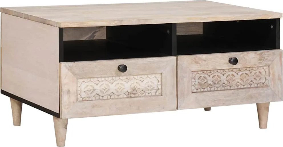 vidaXL Dohányzóasztal fiókkal Fehér 80 x 54 x 40 cm Tömör akácfa