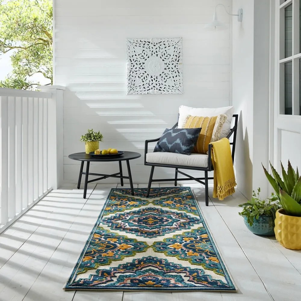 Kék kültéri szőnyeg 80x230 cm Beach Floral – Flair Rugs