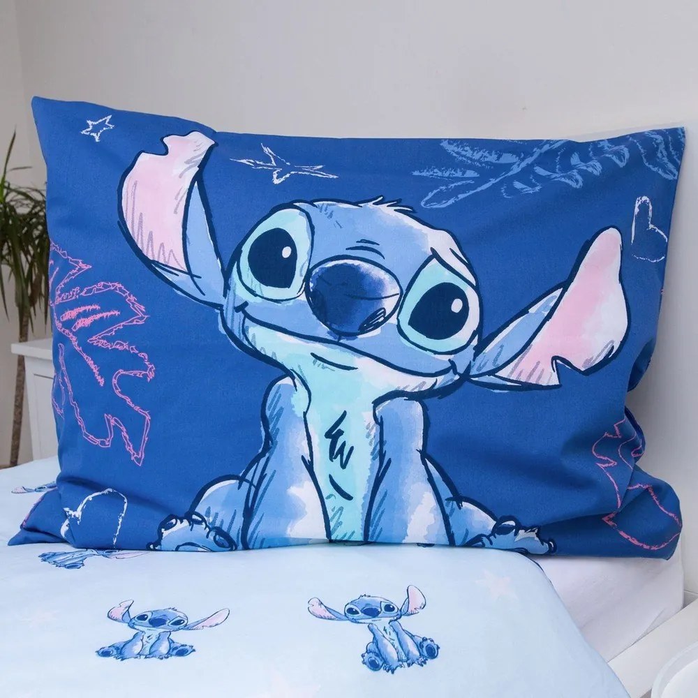 Kék egyszemélyes pamut gyerek ágyneműhuzat 140x200 cm Lilo & Stitch "Aloha" – Jerry Fabrics