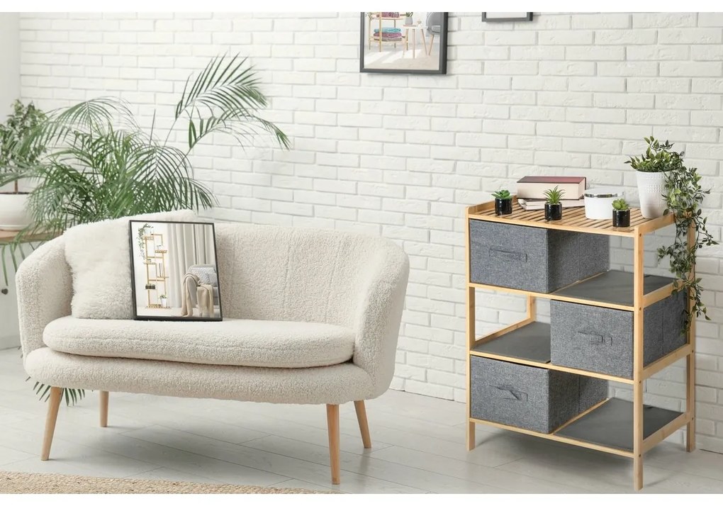 G21 Bambusz polc kosarakkal, 3 polc, szürke, 3 emelet