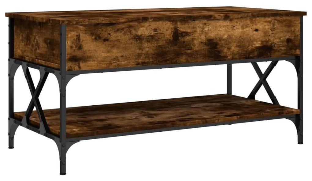 Füstös tölgy szerelt fa és fém dohányzóasztal 100 x 50 x 50 cm
