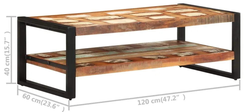 Tömör újrahasznosított fa dohányzóasztal 120 x 60 x 40 cm