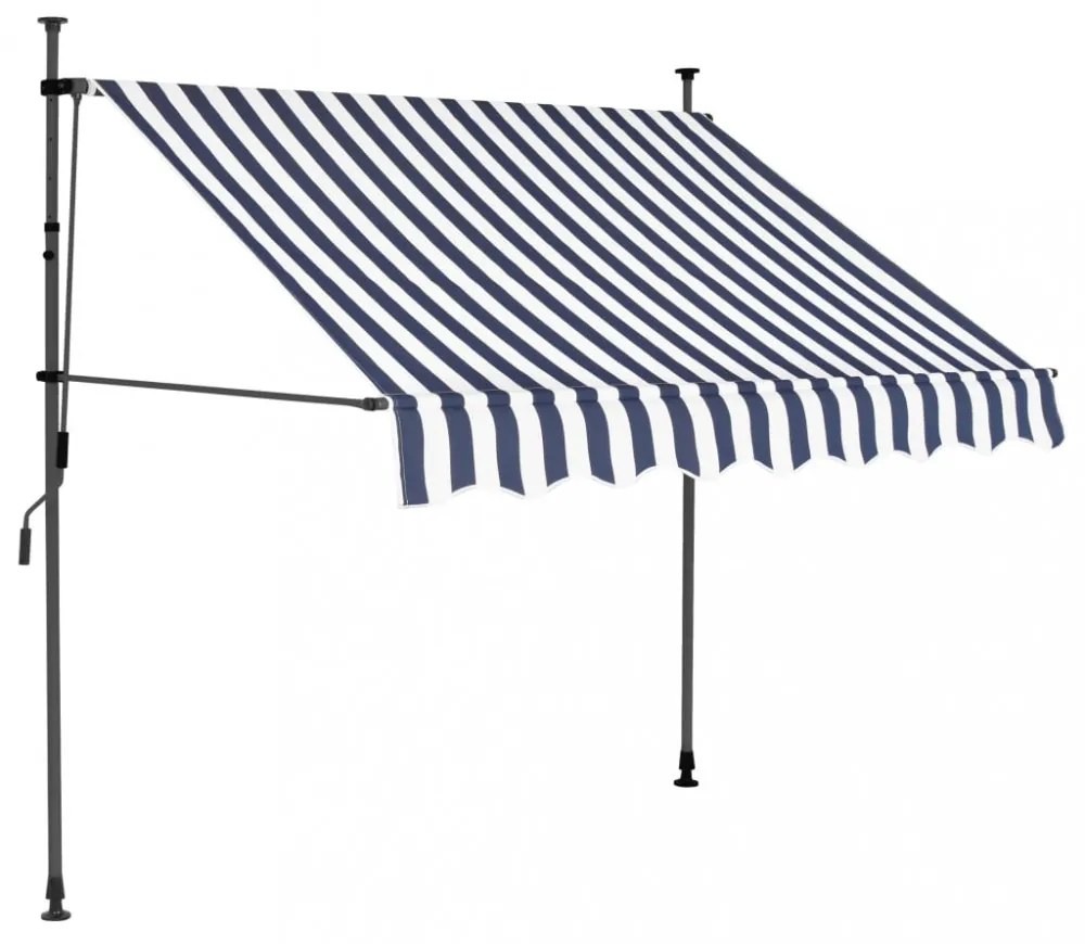 kék és fehér kézzel kihúzható LED-es napellenző 150 cm