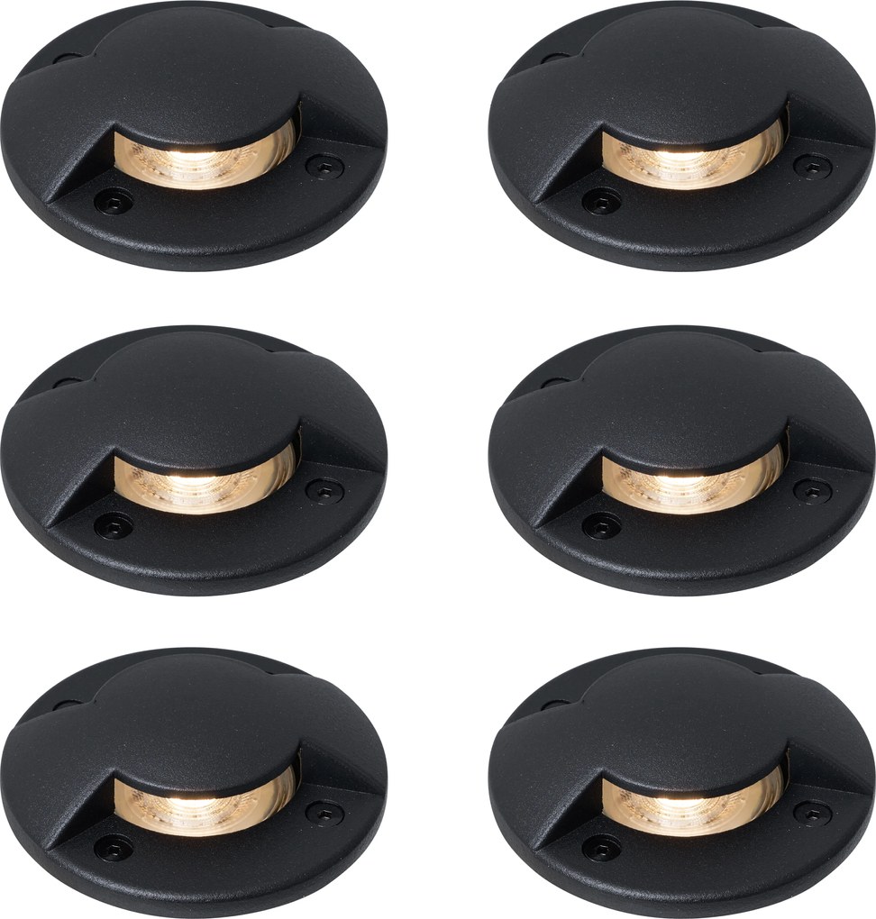 6 darabos modern fekete talajba süllyeszthető spotlámpa készlet GU10 50mm 2-fény effektus IP65 - Cellar