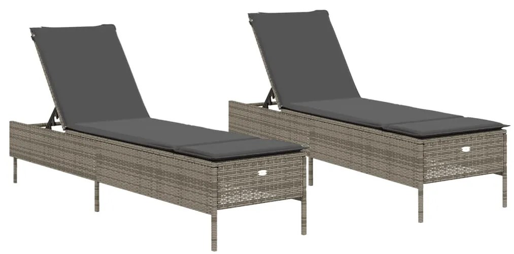 2 db világosszürke polyrattan napozóágy párnával
