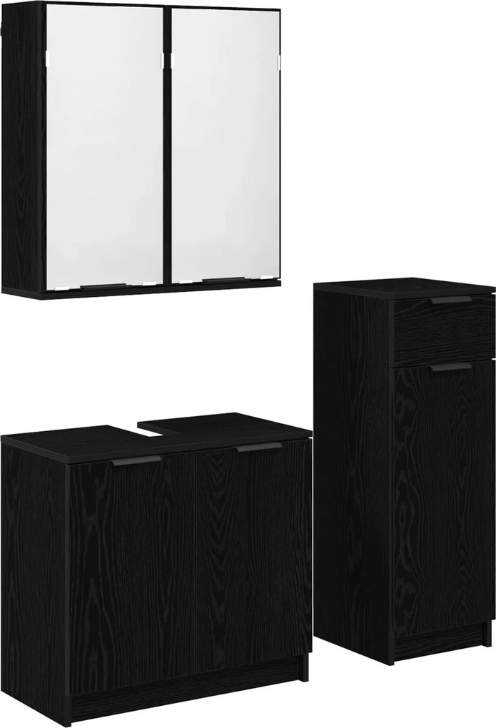 vidaXL Fürdőszoba bútor szett fiókkal 3 pcs Fekete tölgy Faanyag