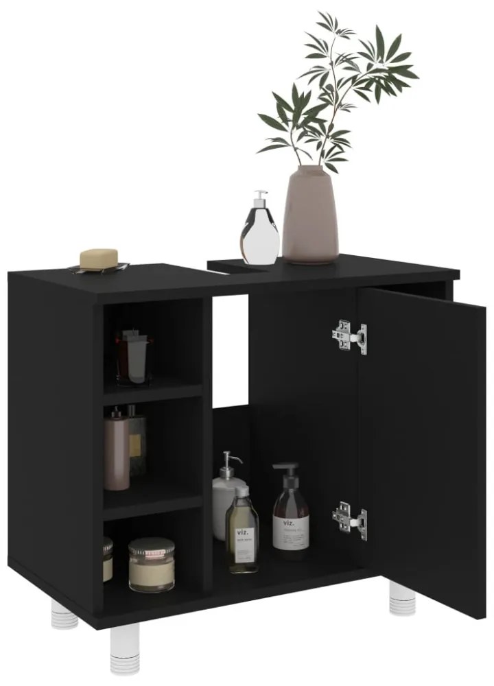 fekete szerelt fa fürdőszobaszekrény 60 x 32 x 53,5 cm