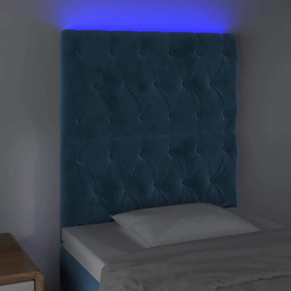 sötétkék bársony LED-es fejtámla 80x7x118/128 cm
