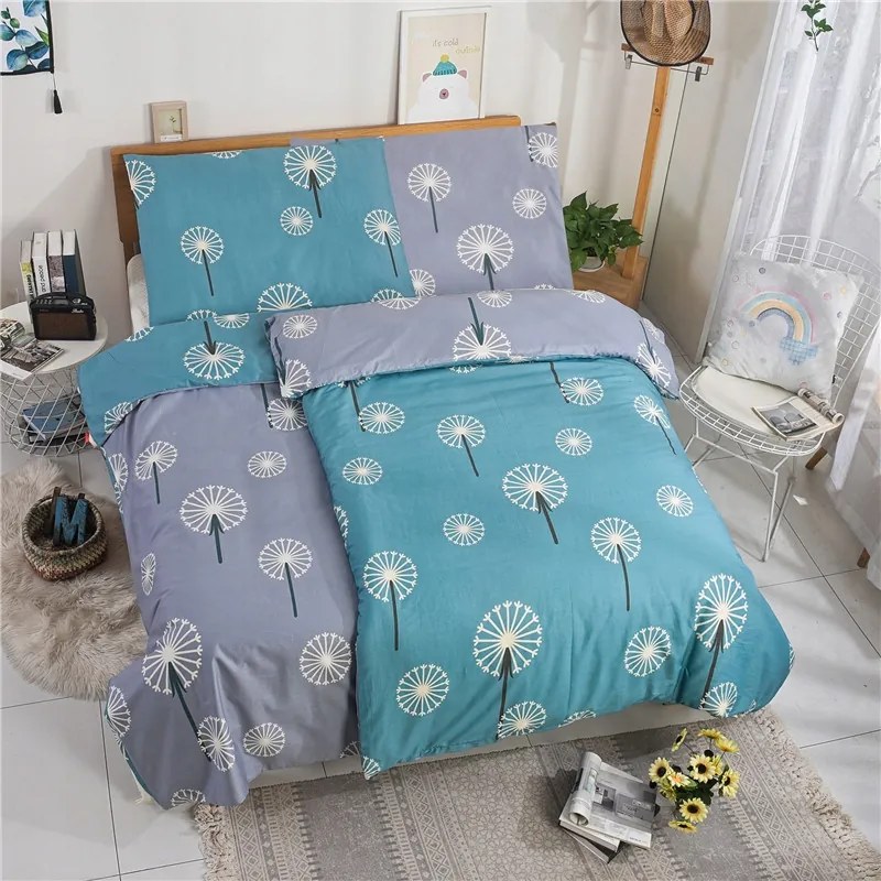 Pamut szatén ágynemű 140x200+70x90 Pitypang türkiz/szürke