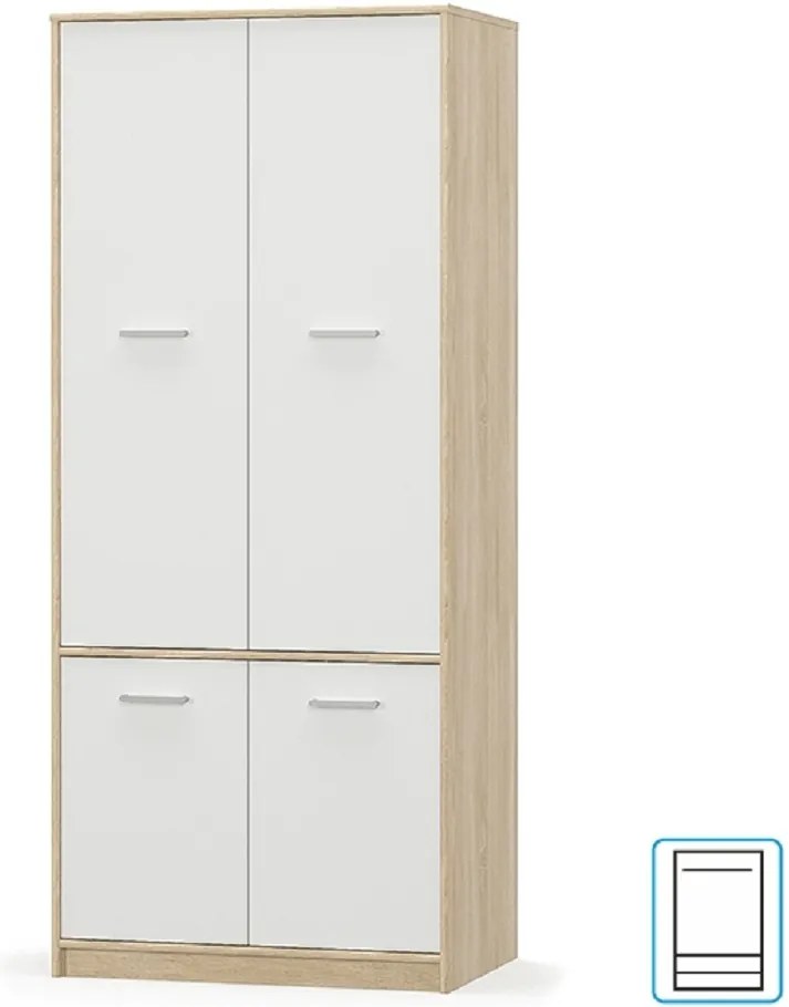 4- ajtós akasztós szekrény, fehér/tölgy sonoma, TEYO