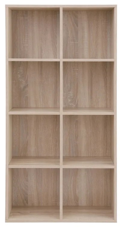 Könyvespolc, tárolópolc, 8 rekeszes, tölgy 65x30x129cm