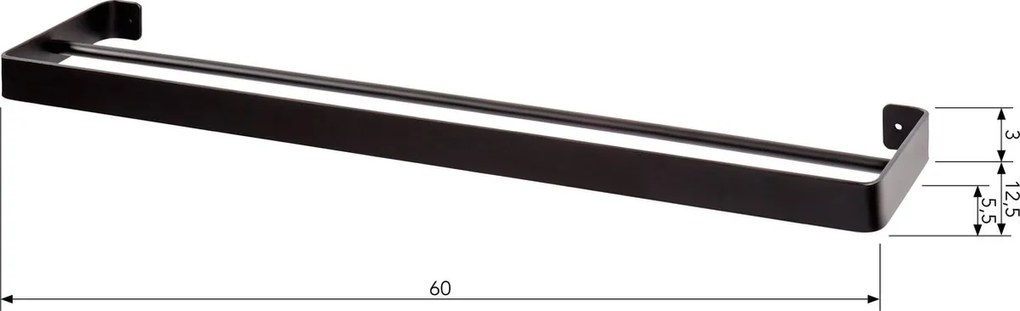 Fali törölközőtartó HANDY 60x12,5 cm, fekete