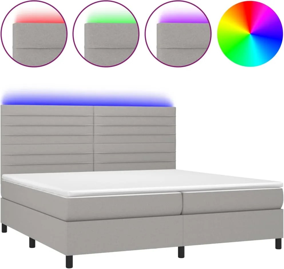 vidaXL világosszürke szövet rugós és LED-es ágy matraccal 200x200 cm