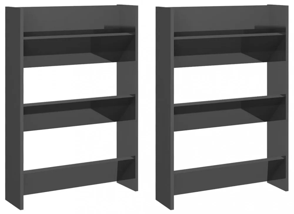 2 db magasfényű szürke szerelt fa fali cipősszekrény 60x18x90cm