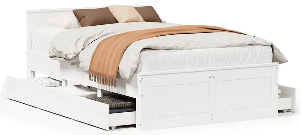 fehér tömör fenyőfa fejtámlás ágykeret matrac nélkül 120x190 cm