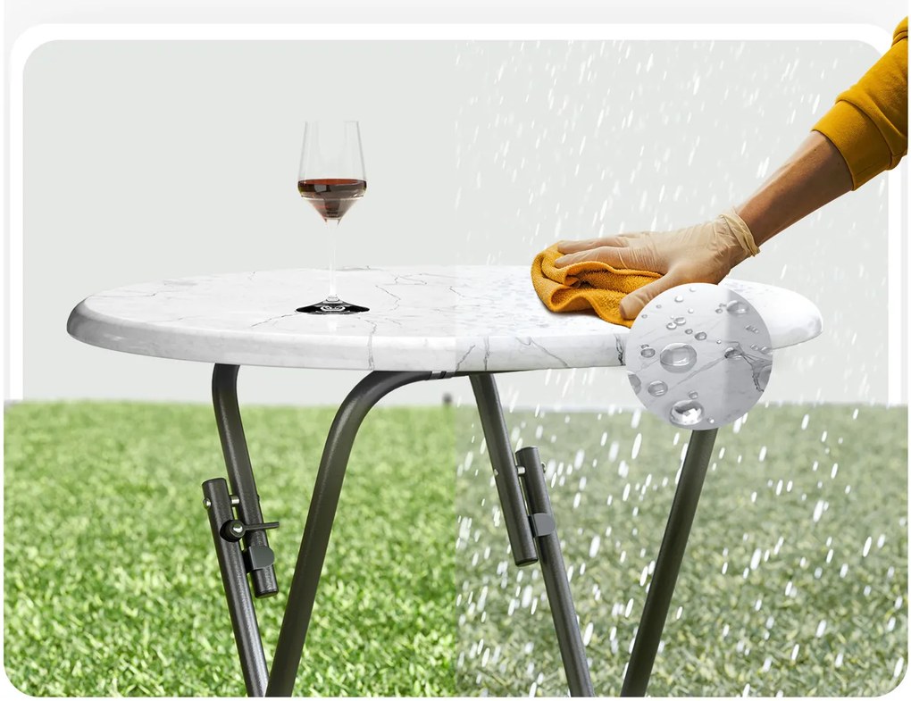 Casaria® Bár összecsukható asztal Ø60 cm - fehér/ márvány megjelenés