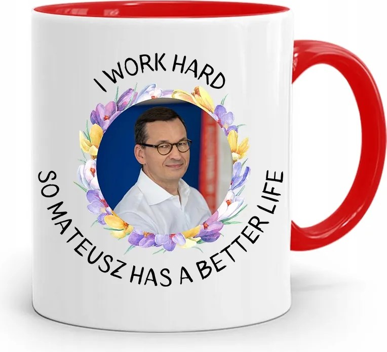 Piros Politikus Bögre Mateusz Morawiecki Miniszterelnök fényképes nyomtatással