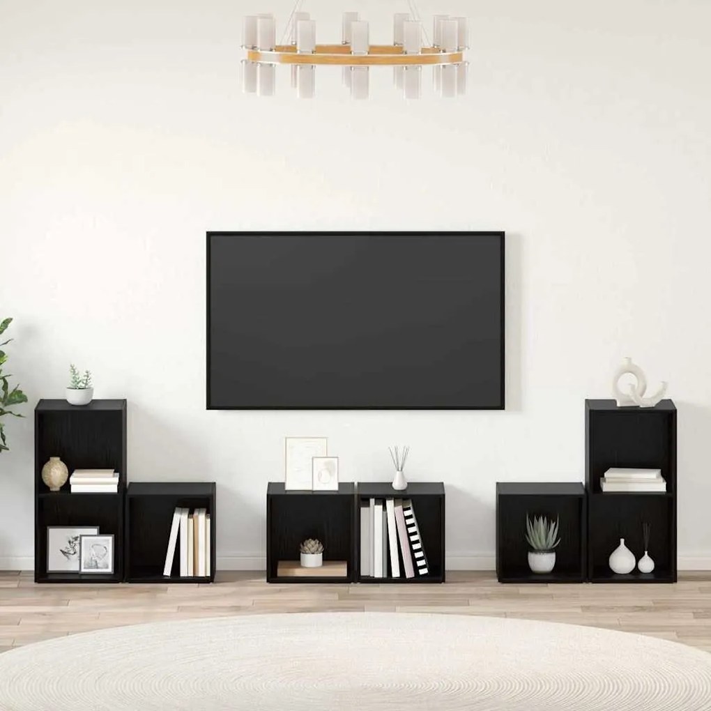 TV Szekrény Szett 6 pcs Fekete tölgy 37 x 35 x 72 cm Faanyag