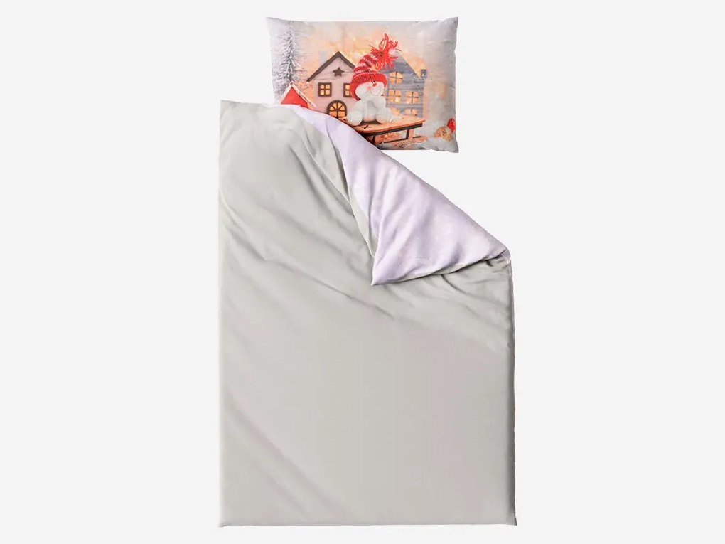 3D Pamut ágynemű SNOWMAN ON A SLEIGH szürke, 100% pamut Ágyneműhuzat mérete: 70 x 90 cm | 140 x 200 cm