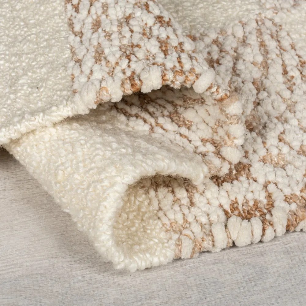 Krémszínű-natúr színű kézi szövésű gyapjúkeverék szőnyeg 200x300 cm Eric Checkboard – Flair Rugs