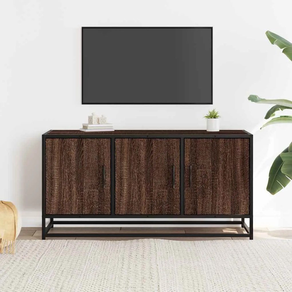 barna tölgy színű szerelt fa és fém TV-szekrény 100x35x50 cm