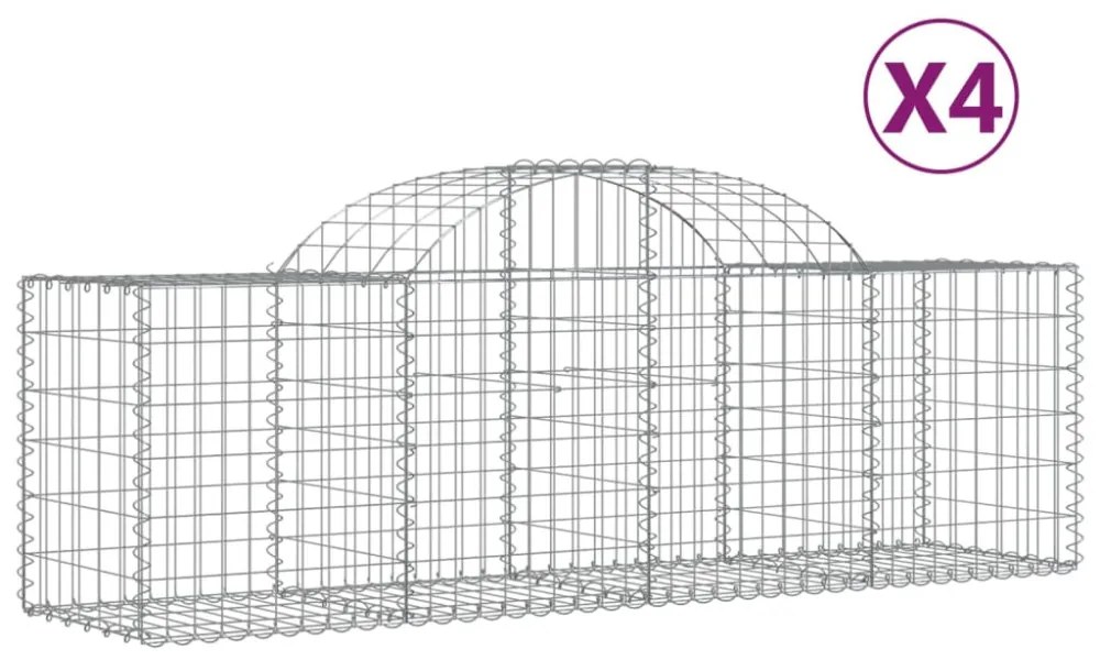 vidaXL 4 db íves horganyzott vas gabion kosár 200x50x60/80 cm