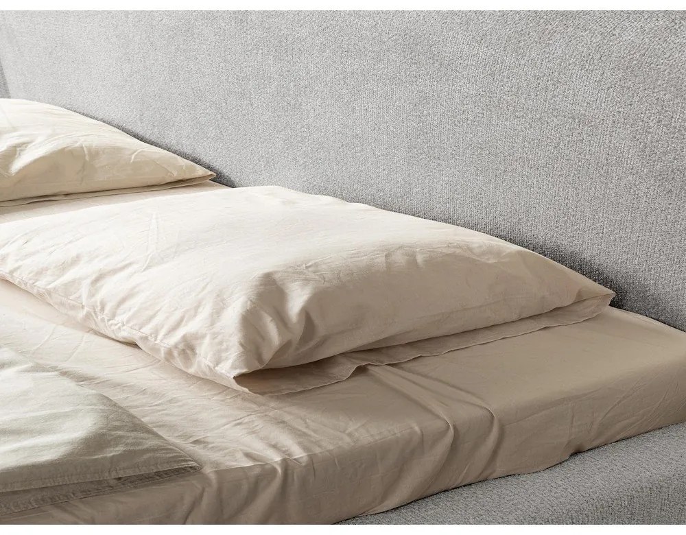 Világosszürke kárpitozott franciaágy ágyráccsal 140x200 cm Makana – Makamii