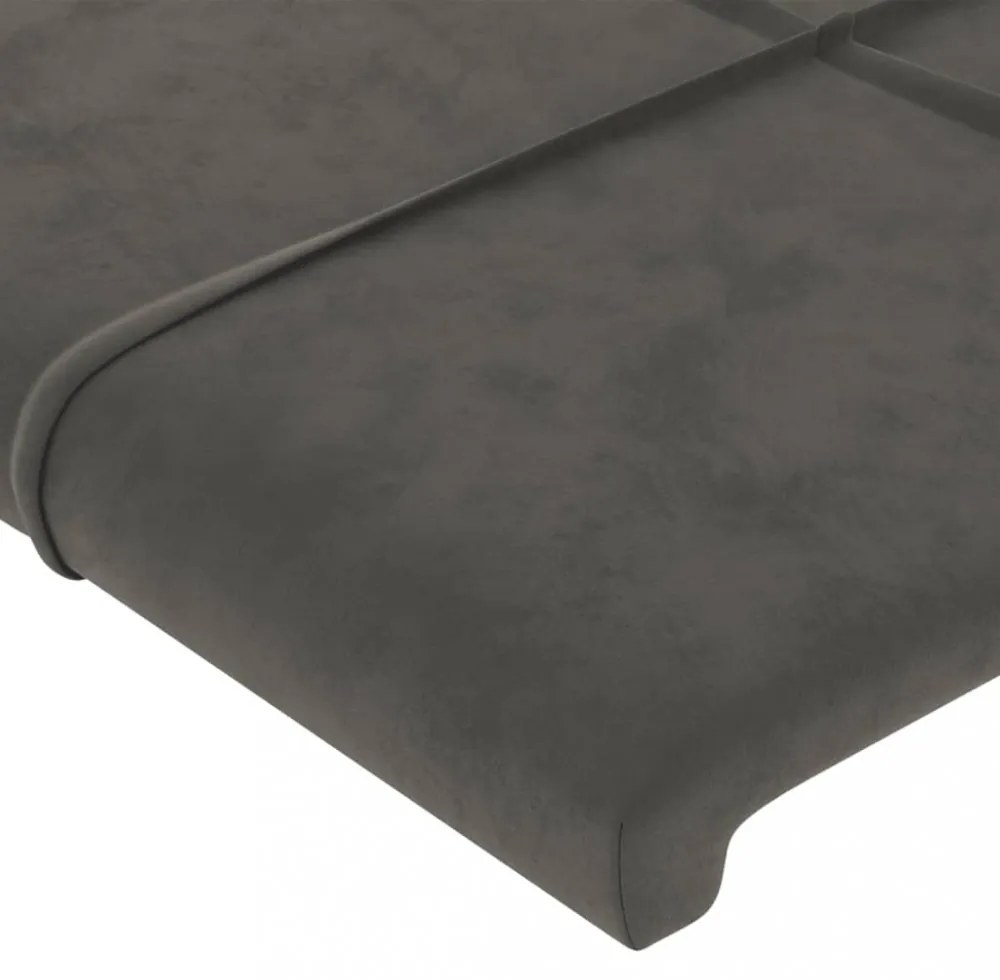 sötétszürke bársony LED-es fejtámla 160x5x118/128 cm