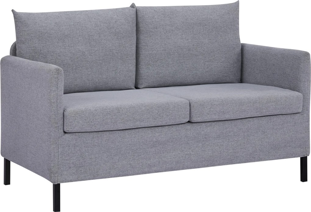 HOMCOM Kétfős Kanapé Műszálas Vászonnal, Kivehető Párnákkal, Karfákkal és Acél Lábaival 130x67x76,5 cm Szürke | Aosom