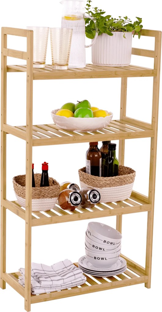 4 polcos polcállvány, természetes bambusz, FIORE TYP 2