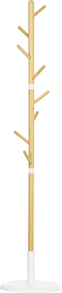 HOMCOM Bambusz Álló Kabátállvány Modern Hall Tree 8 Akasztóval Ruhákhoz Táskához Belépőhöz Hálószobába Ø37.8x175.6 cm Természetes | Aosom