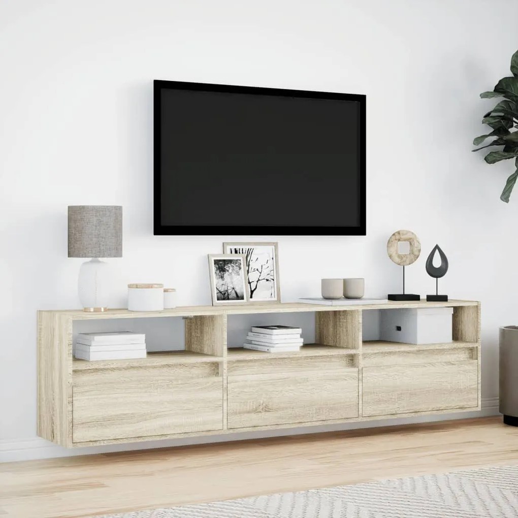 sonoma tölgy színű falra TV-szekrény LED-del 180 x 31 x 45 cm