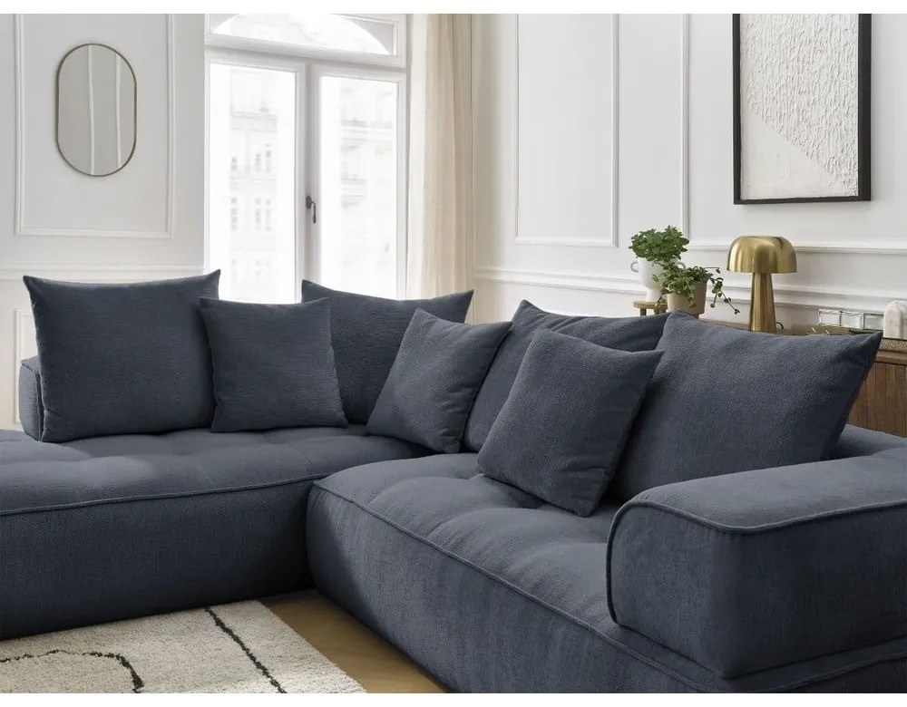 Sötétkék zsenília sarokkanapé (bal oldali-L alakú) Whesley – Bobochic Paris