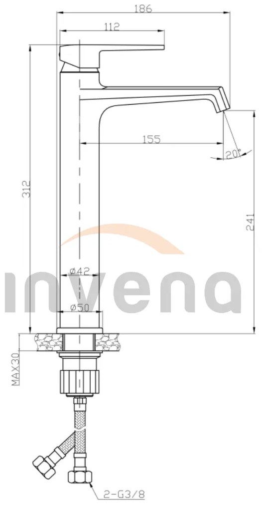 Invena Fira, magas mosdócsaptelep, fekete matt, INV-BU-71-W04-V