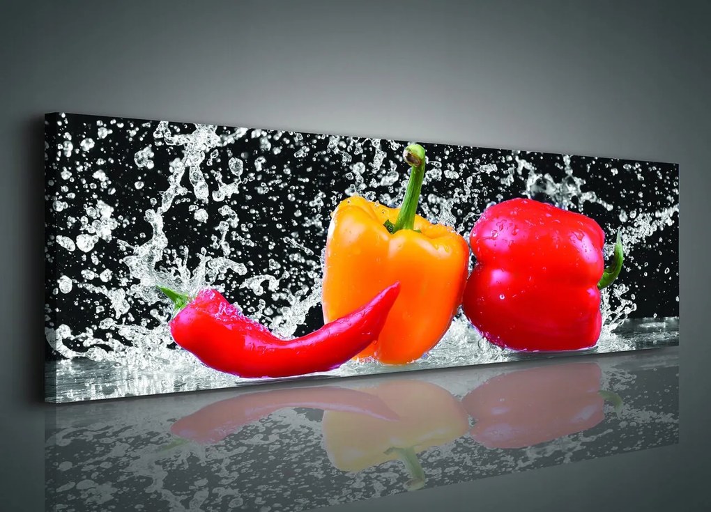 Vászonkép 145x45 Frissesség dinamika energia mozgás víz piros sárga chili