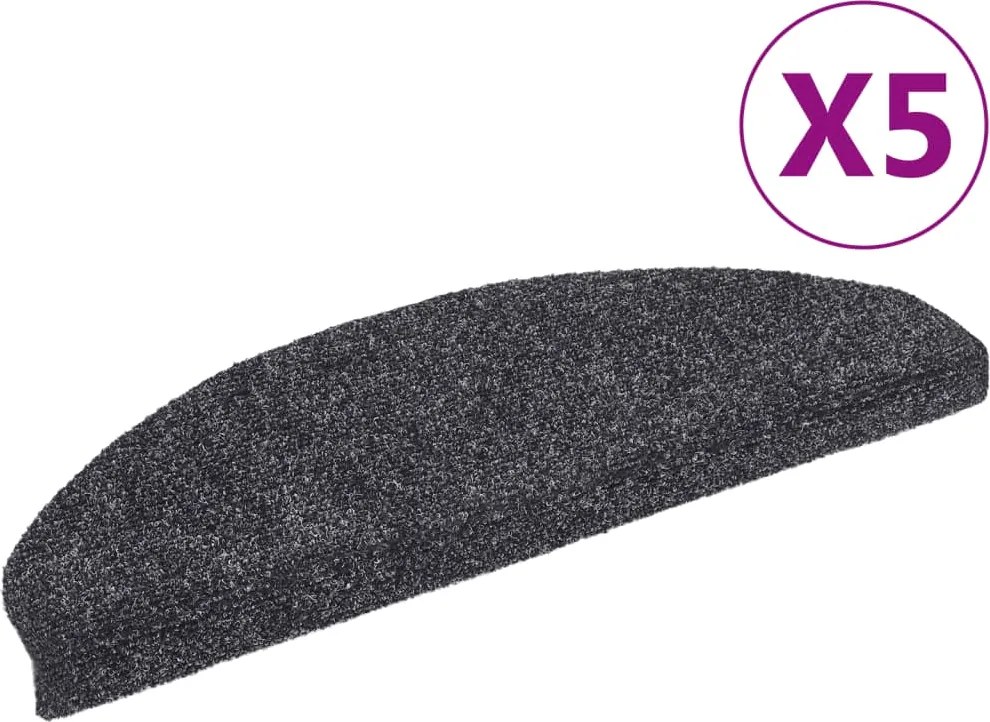 vidaXL 5 db öntapadós lépcsőszőnyeg 65 x 21 x 4 cm sötétszürke félkör alakú nagy