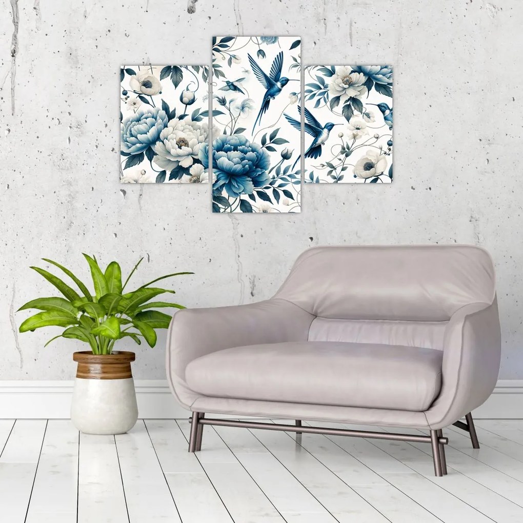 Kép - Kolibrikok virágokkal (90x60 cm)