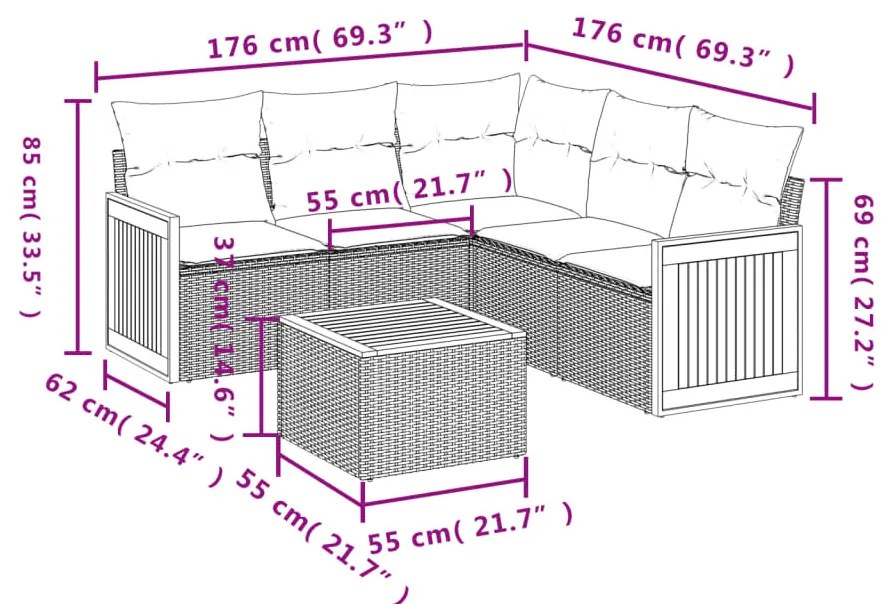 6 részes szürke polyrattan kerti ülőgarnitúra párnákkal