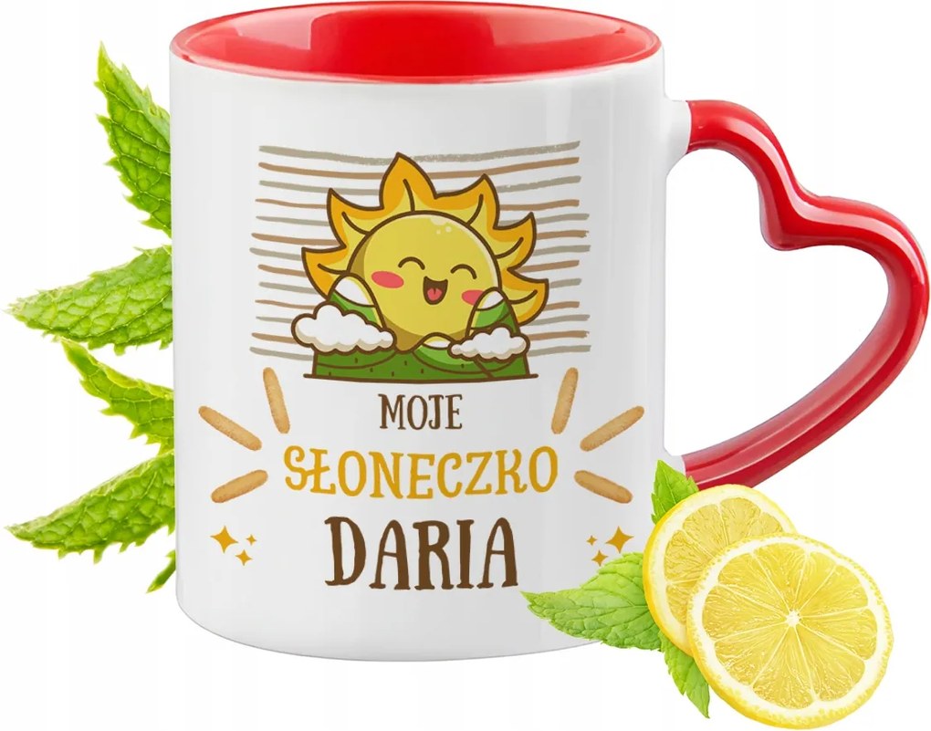 Piros bögre szív alakú füllel Daria-nak Ajándék