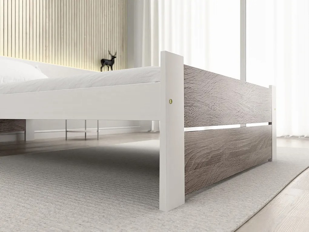 IKAROS DOUBLE ágy 90 x 200 cm, fehér/trüffel tölgy Ágyrács: Léces ágyrács, Matrac: Deluxe 10 cm matrac