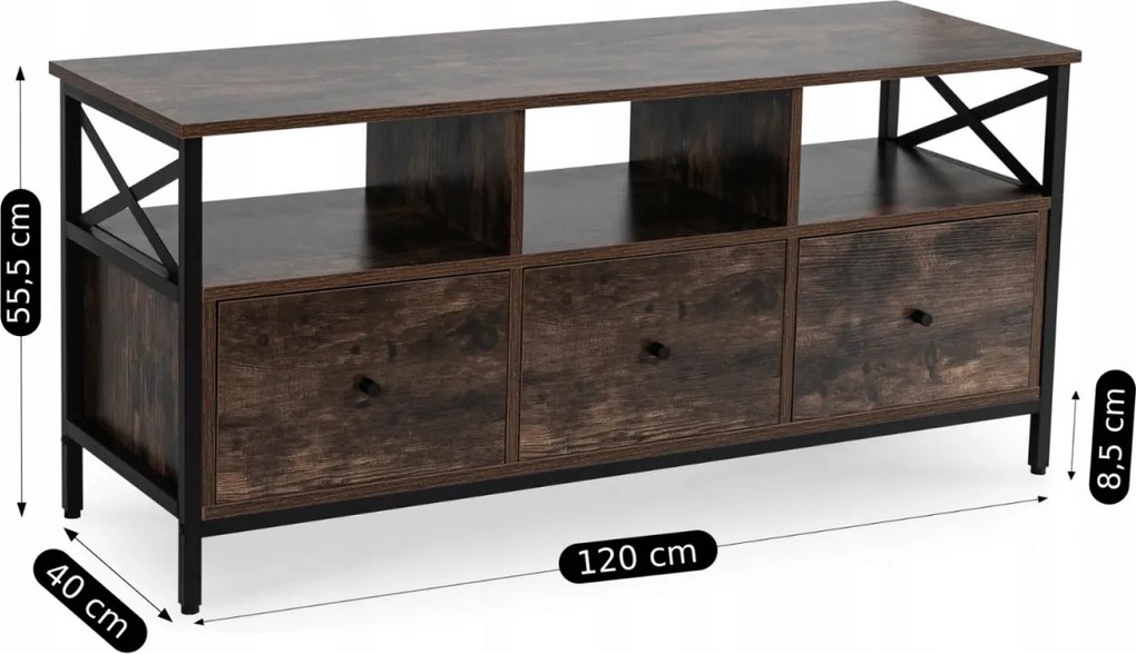 TV-szekrény 120 cm méretben, fiókos kivitelben, rusztikus tölgy színben ZONE